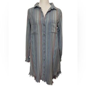 Small Cloth & Stone Blue Striped Linen Blend Button Down Shirt Dress